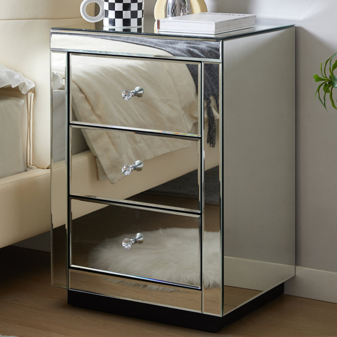 Everly Quinn Yolanta 3 - Drawer Nightstand in Silver Modern Contemporary Glam Style & Reviews